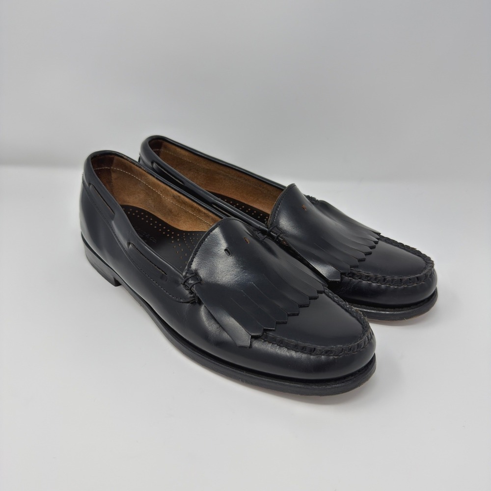 GH Bass Weejuns Black Leather Kiltie Fringe Loafers Mens Shoes Made in USA